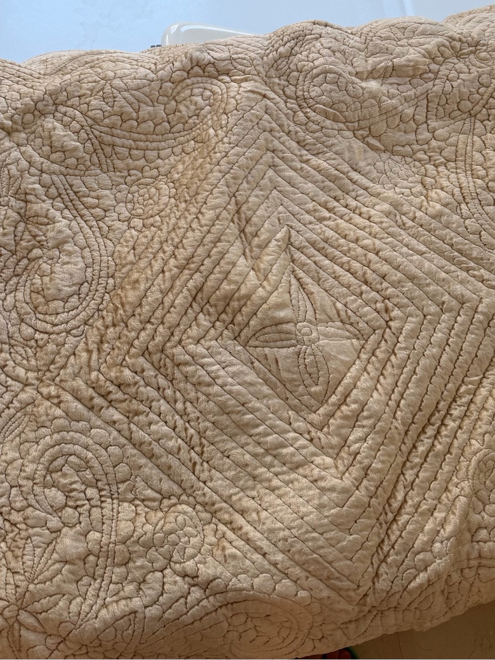 Quilted Pillowcases in Taupe Beige - Elegant Paisley & Diamond Stitch